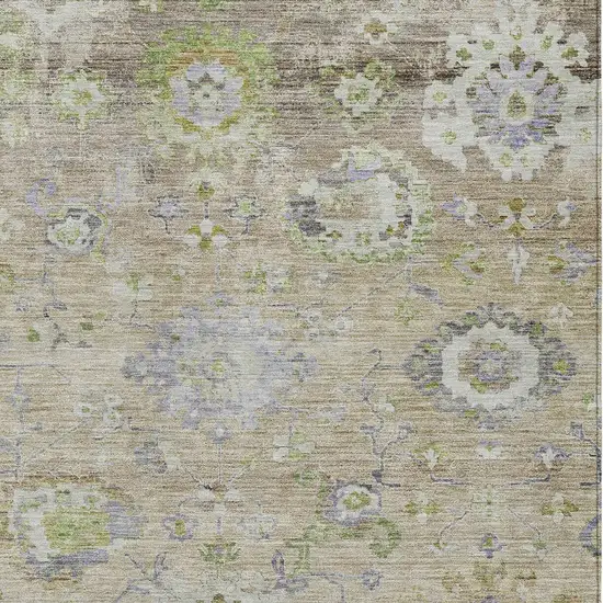 Beige Gray And Green Floral Washable Indoor Outdoor Area Rug Photo 6