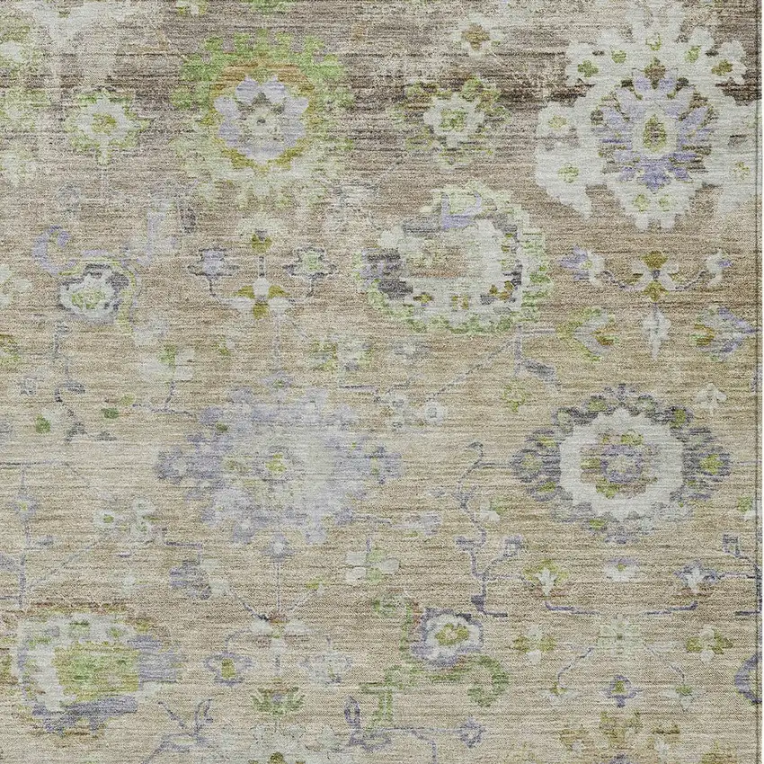 Beige Gray And Green Floral Washable Indoor Outdoor Area Rug Photo 6