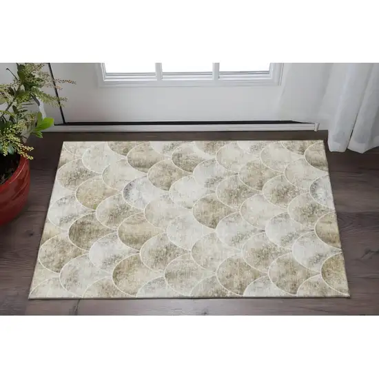 Beige Gray And Ivory Abstract Geometric Washable Area Rug With UV Protection Photo 2