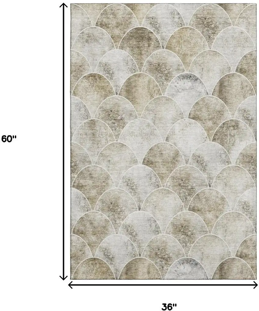 Beige Gray And Ivory Abstract Geometric Washable Area Rug With UV Protection Photo 3