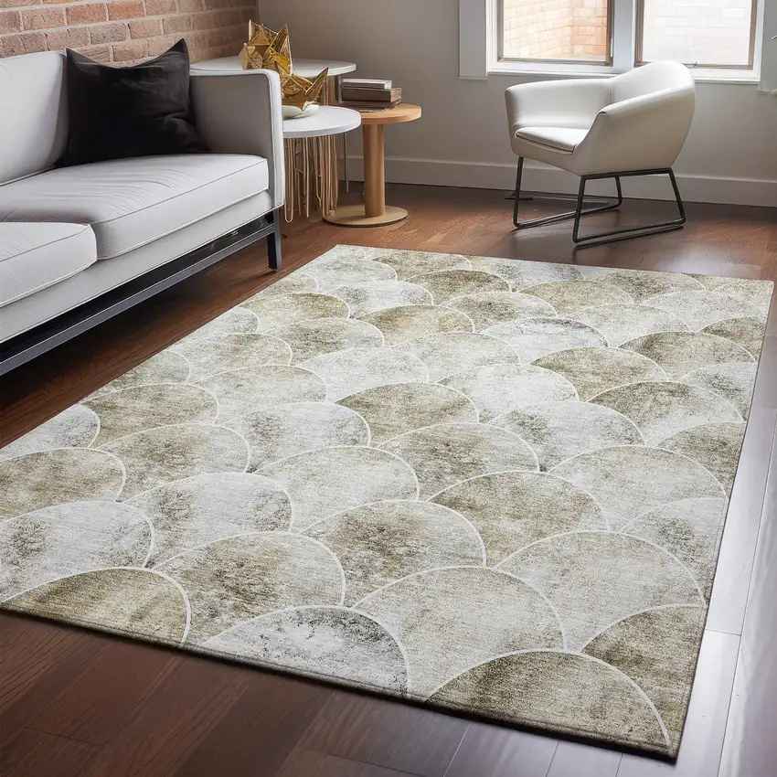 Beige Gray And Ivory Abstract Geometric Washable Area Rug With UV Protection Photo 5