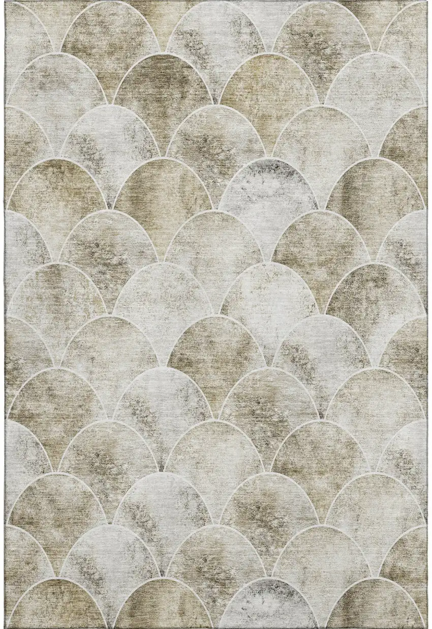 Beige Gray And Ivory Abstract Geometric Washable Area Rug With UV Protection Photo 1