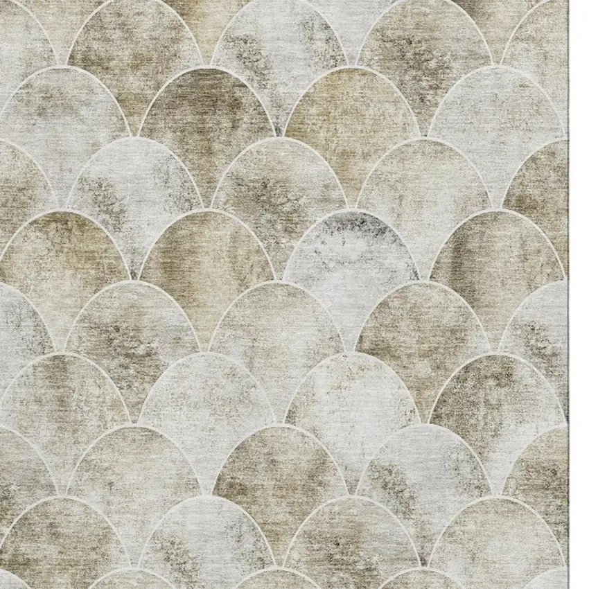 Beige Gray And Ivory Abstract Geometric Washable Area Rug With UV Protection Photo 4