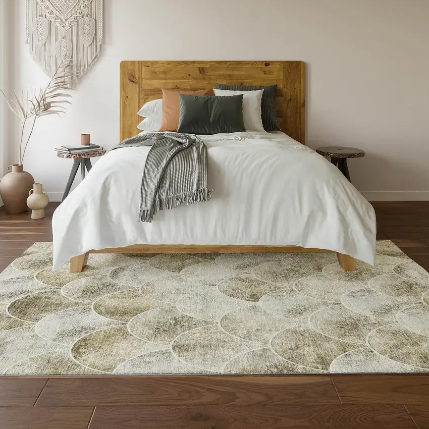 Beige Gray And Ivory Abstract Geometric Washable Area Rug With UV Protection Photo 6