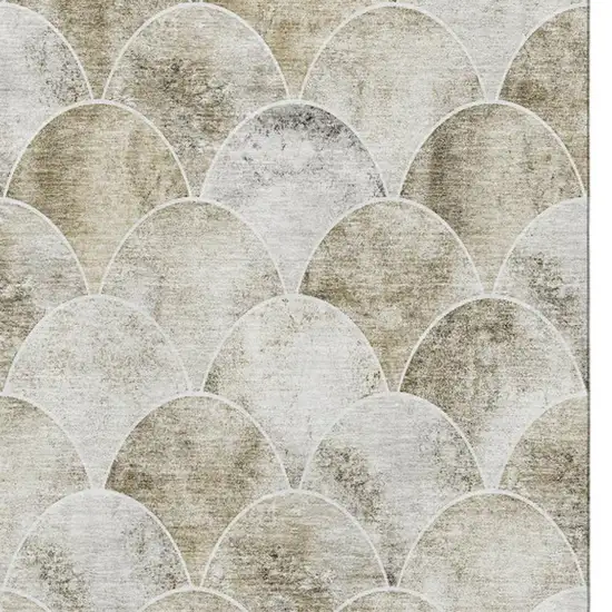 Beige Gray And Ivory Abstract Geometric Washable Area Rug With UV Protection Photo 3