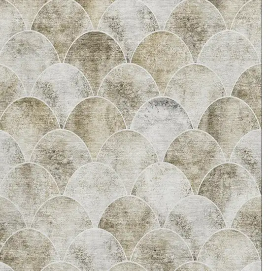Beige Gray And Ivory Abstract Geometric Washable Area Rug With UV Protection Photo 4