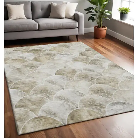 Beige Gray And Ivory Abstract Geometric Washable Area Rug With UV Protection Photo 2