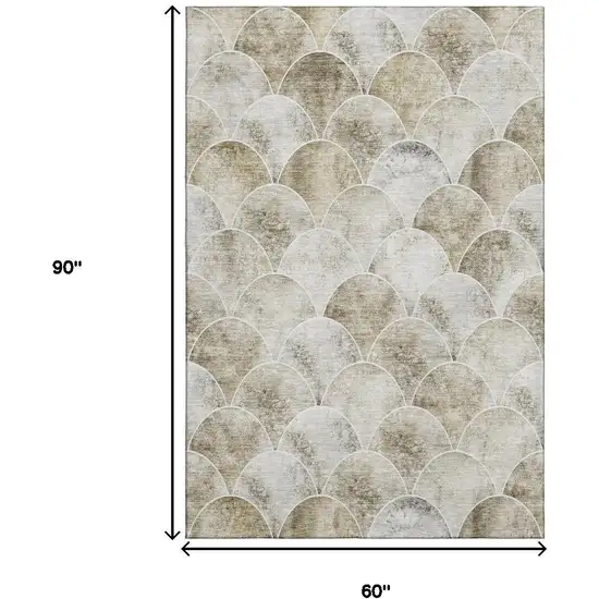 Beige Gray And Ivory Abstract Geometric Washable Area Rug With UV Protection Photo 3