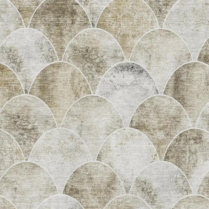 Beige Gray And Ivory Abstract Geometric Washable Area Rug With UV Protection Photo 3