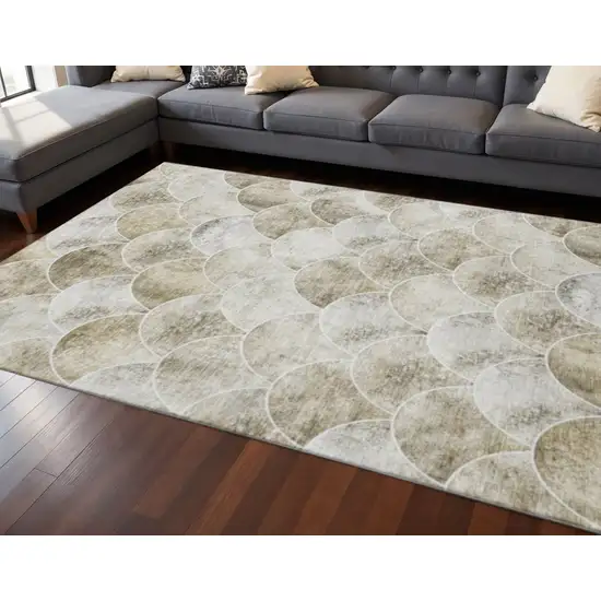 Beige Gray And Ivory Abstract Geometric Washable Area Rug With UV Protection Photo 2