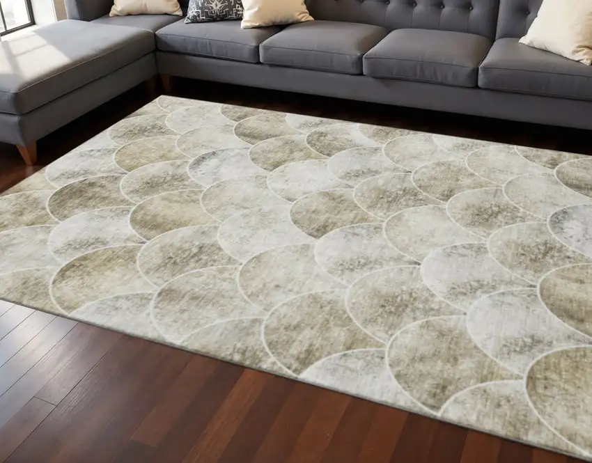Beige Gray And Ivory Abstract Geometric Washable Area Rug With UV Protection Photo 2