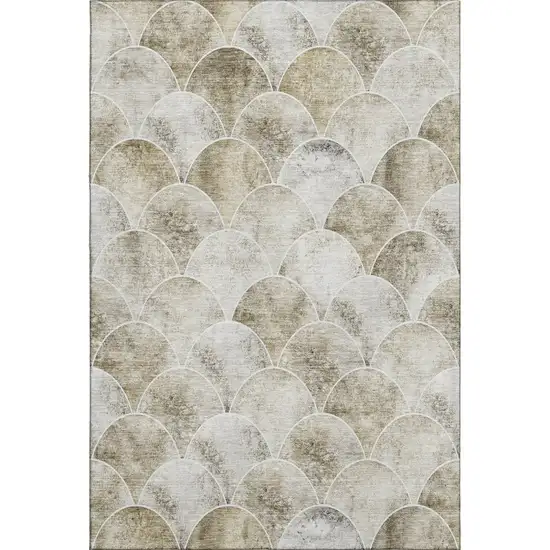 Beige Gray And Ivory Abstract Geometric Washable Area Rug With UV Protection Photo 1