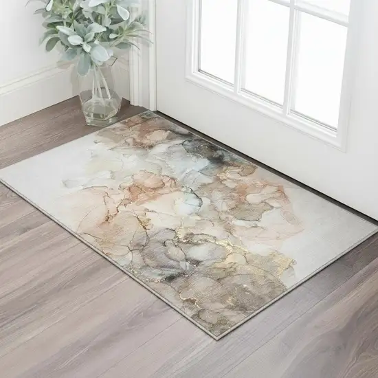 Beige Gray And Ivory Abstract Washable Area Rug With UV Protection Photo 2