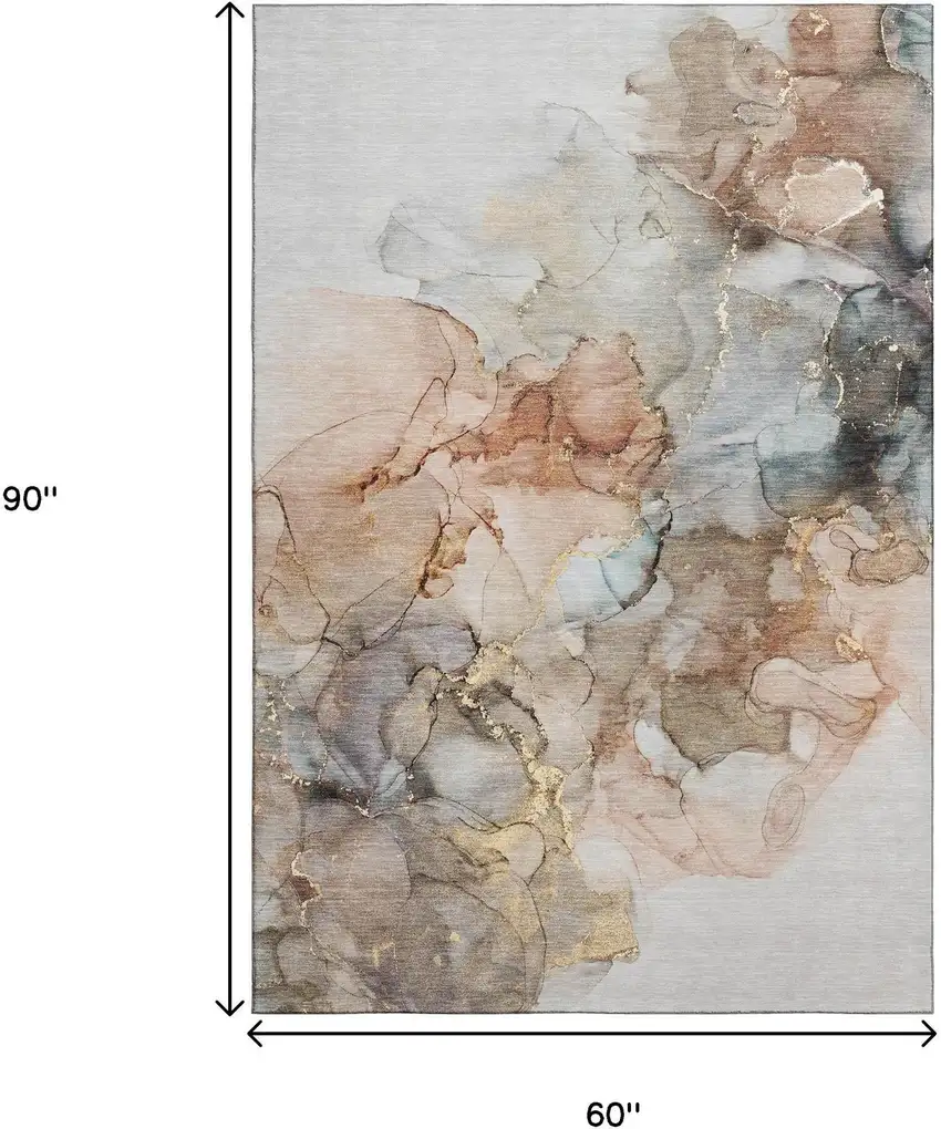 Beige Gray And Ivory Abstract Washable Area Rug With UV Protection Photo 3