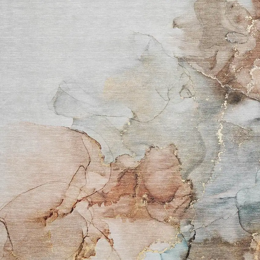 Beige Gray And Ivory Abstract Washable Area Rug With UV Protection Photo 3