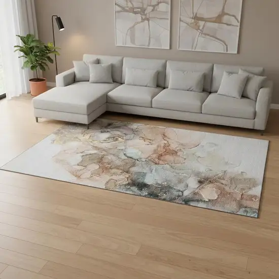 Beige Gray And Ivory Abstract Washable Area Rug With UV Protection Photo 1
