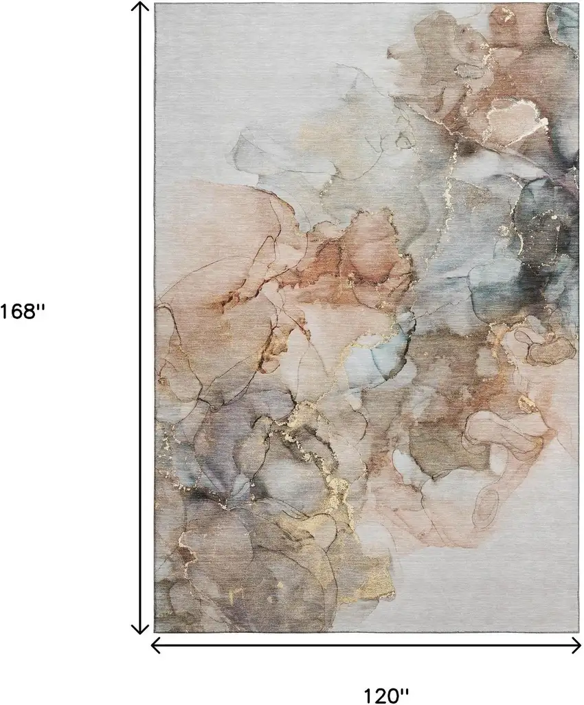 Beige Gray And Ivory Abstract Washable Area Rug With UV Protection Photo 7