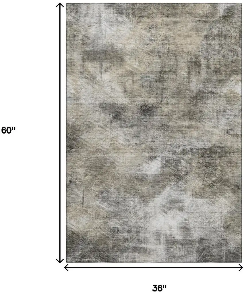 Beige Gray And Ivory Abstract Washable Area Rug With UV Protection Photo 3