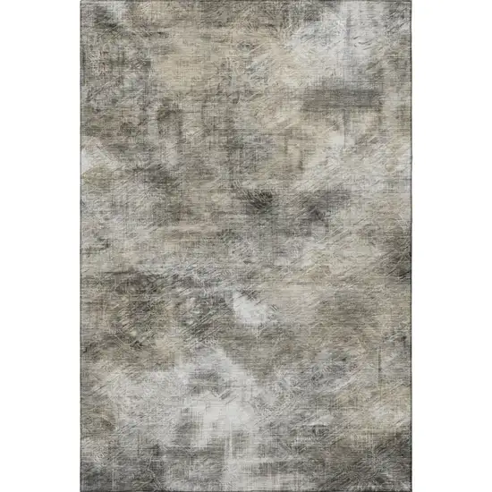 Beige Gray And Ivory Abstract Washable Area Rug With UV Protection Photo 5