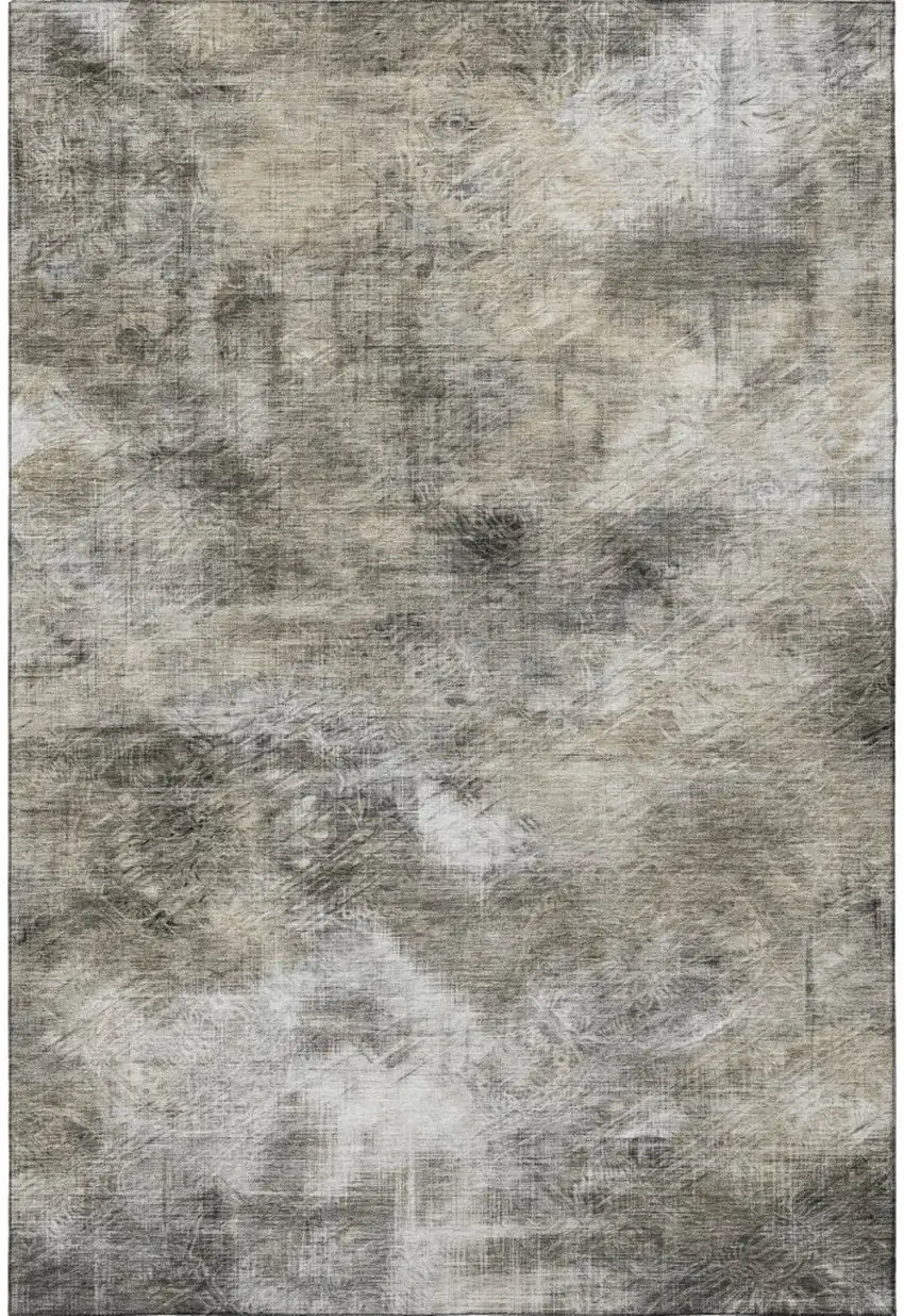 Beige Gray And Ivory Abstract Washable Area Rug With UV Protection Photo 5