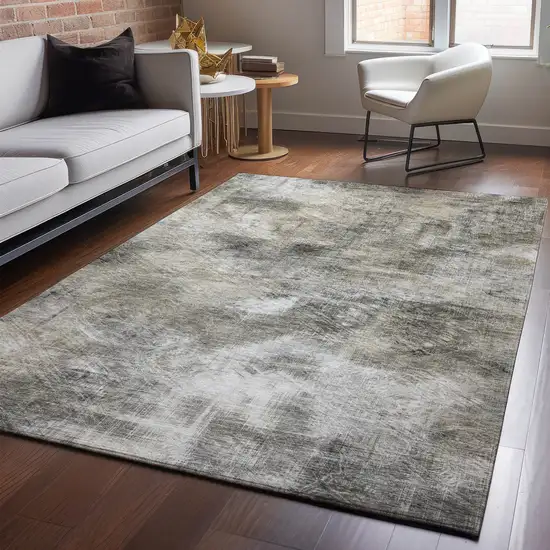 Beige Gray And Ivory Abstract Washable Area Rug With UV Protection Photo 6