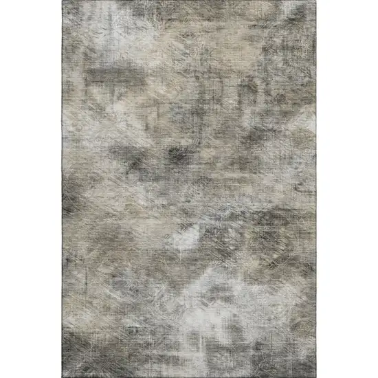 Beige Gray And Ivory Abstract Washable Area Rug With UV Protection Photo 2