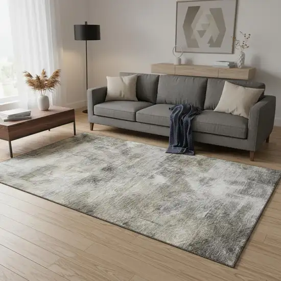 Beige Gray And Ivory Abstract Washable Area Rug With UV Protection Photo 2