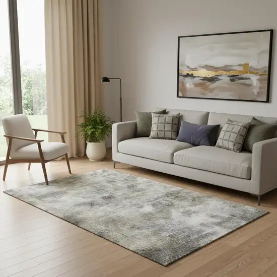 Beige Gray And Ivory Abstract Washable Area Rug With UV Protection Photo 1