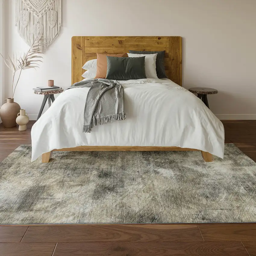 Beige Gray And Ivory Abstract Washable Area Rug With UV Protection Photo 4