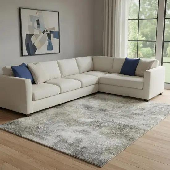 Beige Gray And Ivory Abstract Washable Area Rug With UV Protection Photo 1