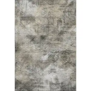 Photo of Beige Gray And Ivory Abstract Washable Area Rug With UV Protection