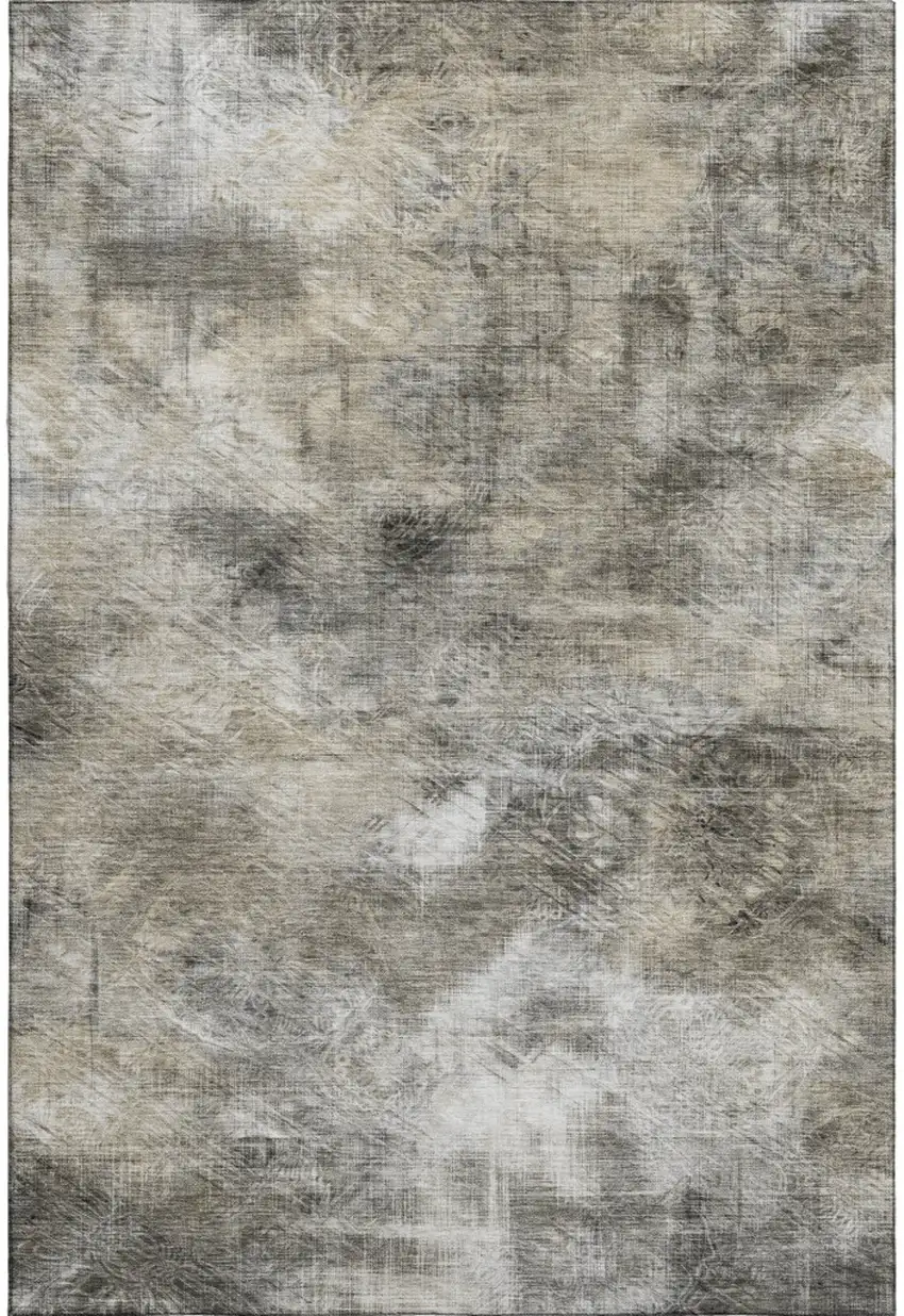 Beige Gray And Ivory Abstract Washable Area Rug With UV Protection Photo 1