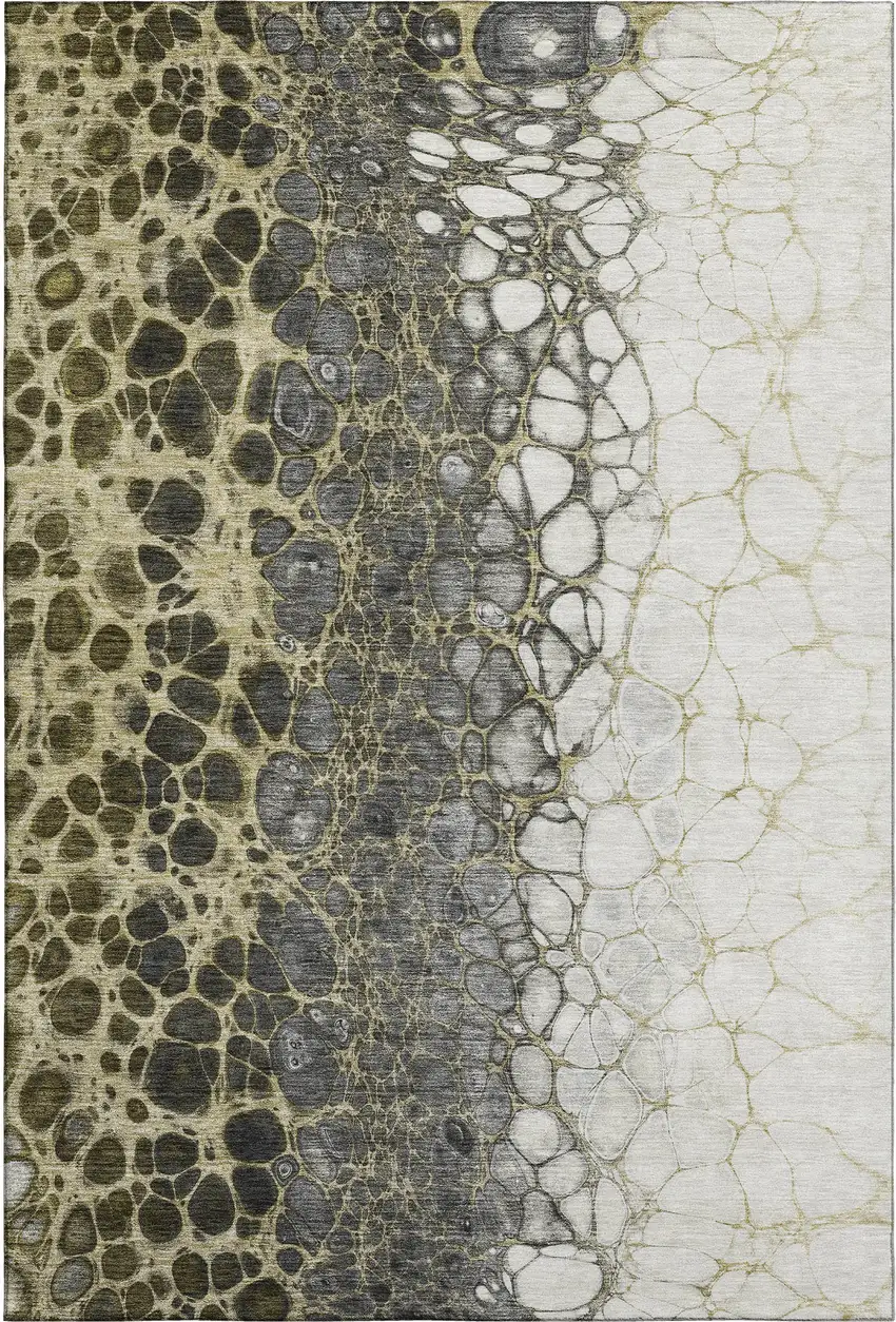 Beige Gray And Ivory Abstract Washable Area Rug With UV Protection Photo 1