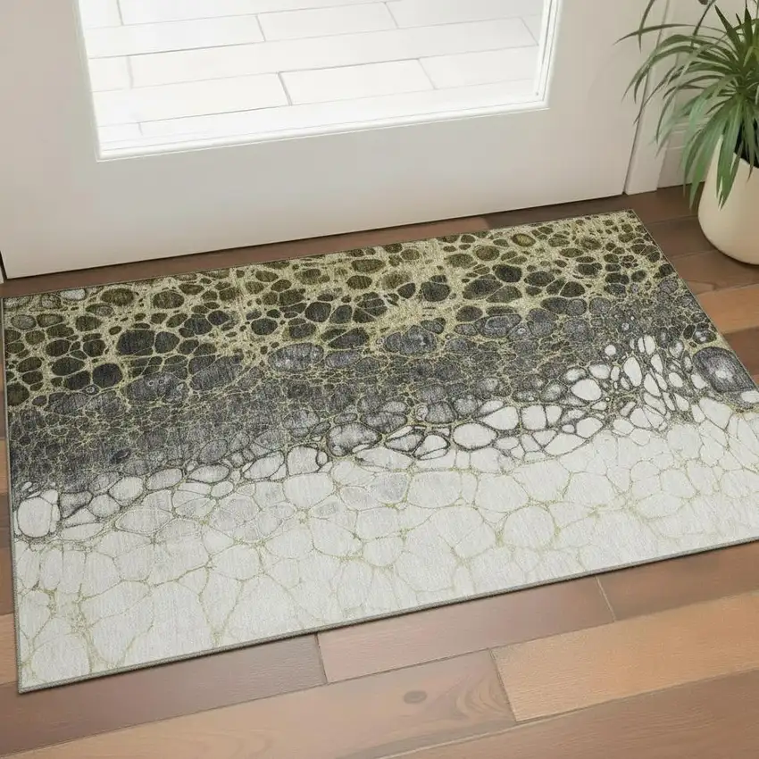 Beige Gray And Ivory Abstract Washable Area Rug With UV Protection Photo 1