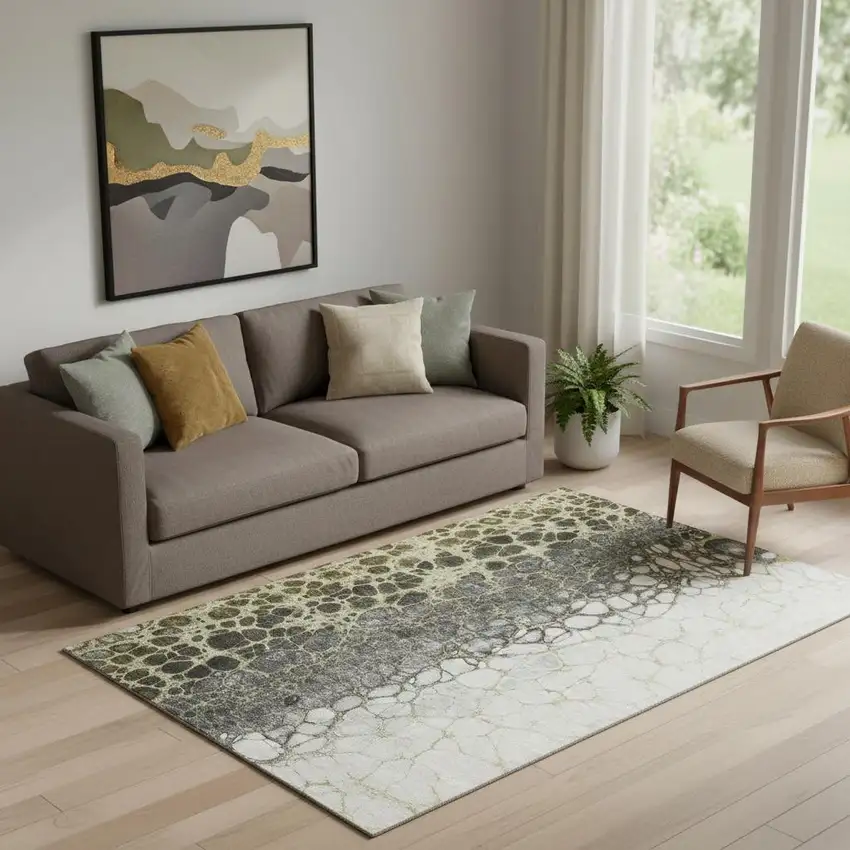 Beige Gray And Ivory Abstract Washable Area Rug With UV Protection Photo 1