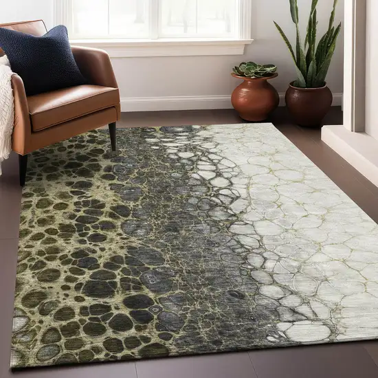 Beige Gray And Ivory Abstract Washable Area Rug With UV Protection Photo 5