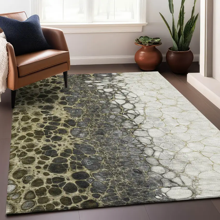 Beige Gray And Ivory Abstract Washable Area Rug With UV Protection Photo 5