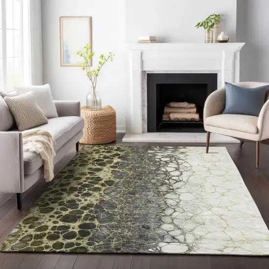 Beige Gray And Ivory Abstract Washable Area Rug With UV Protection Photo 4