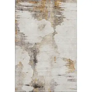 Photo of Beige Gray And Ivory Abstract Washable Area Rug With UV Protection