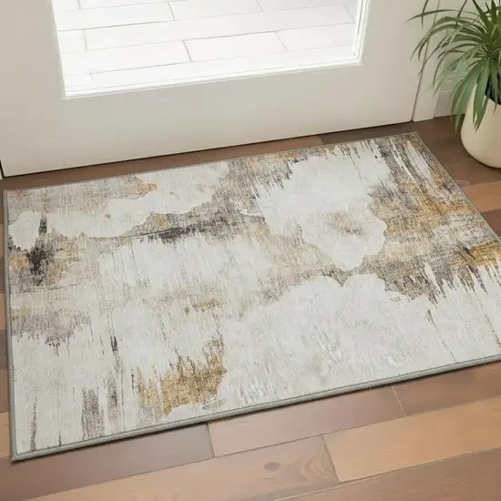 Beige Gray And Ivory Abstract Washable Area Rug With UV Protection Photo 2