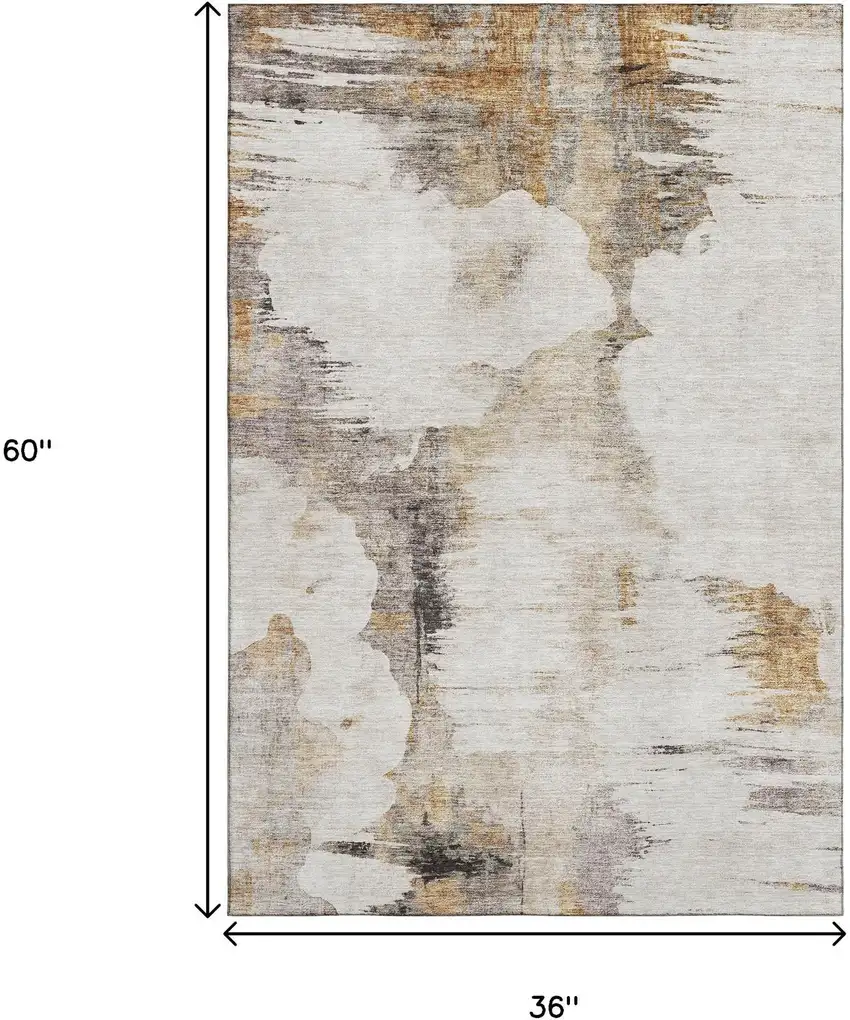 Beige Gray And Ivory Abstract Washable Area Rug With UV Protection Photo 9