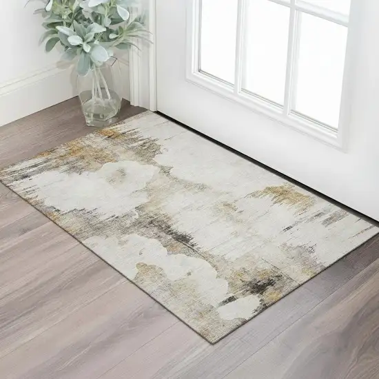 Beige Gray And Ivory Abstract Washable Area Rug With UV Protection Photo 1