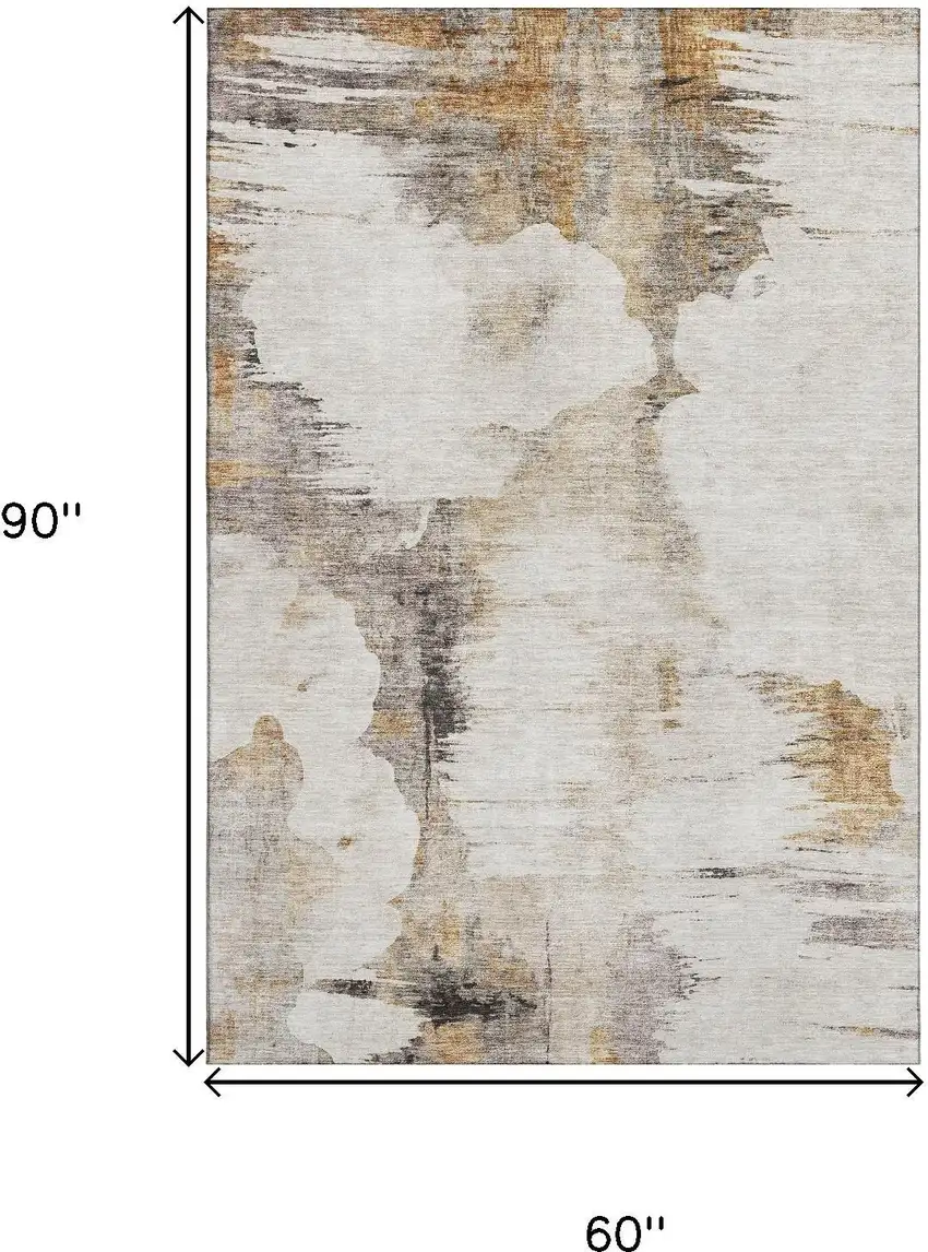 Beige Gray And Ivory Abstract Washable Area Rug With UV Protection Photo 3