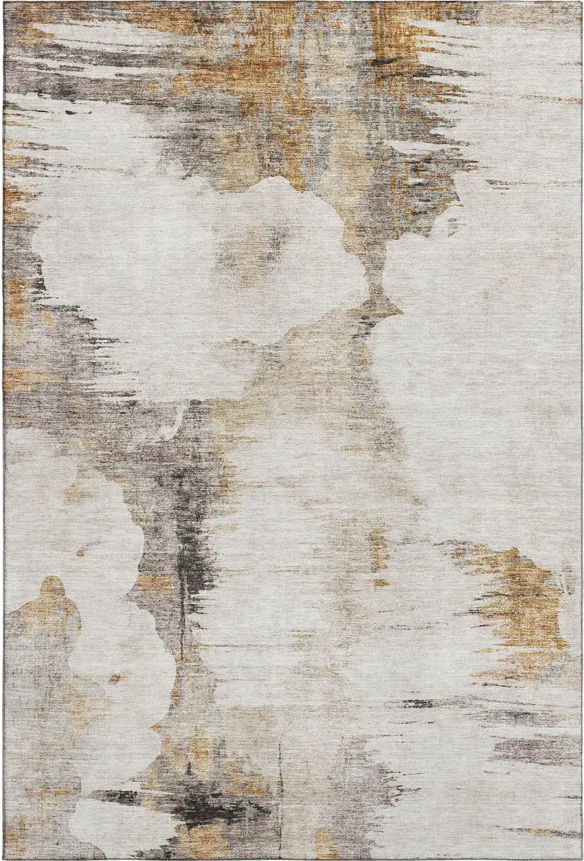 Beige Gray And Ivory Abstract Washable Area Rug With UV Protection Photo 2