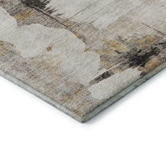 Beige Gray And Ivory Abstract Washable Area Rug With UV Protection Photo 9