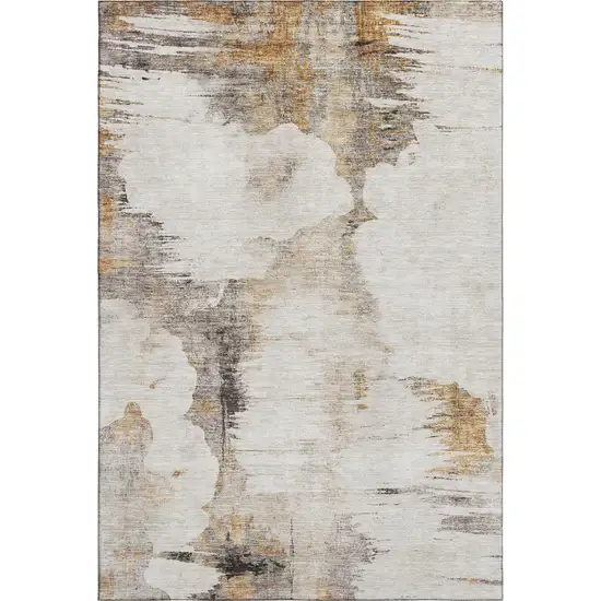 Beige Gray And Ivory Abstract Washable Area Rug With UV Protection Photo 2