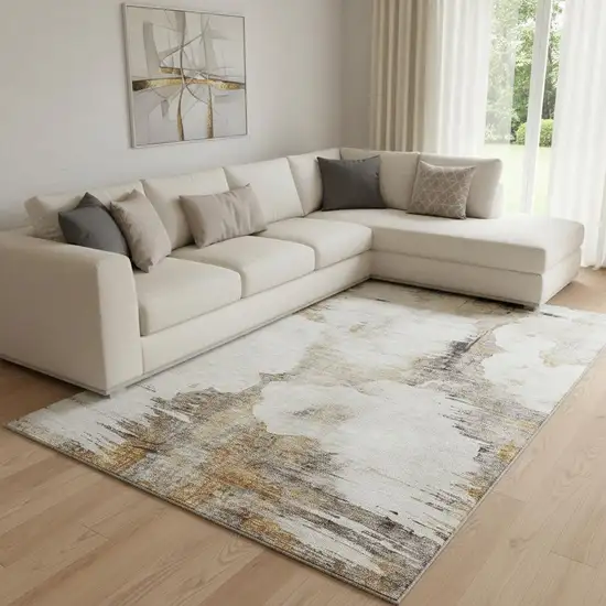 Beige Gray And Ivory Abstract Washable Area Rug With UV Protection Photo 1