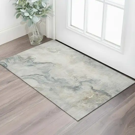 Beige Gray And Ivory Abstract Washable Area Rug With UV Protection Photo 2