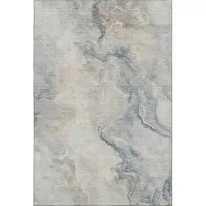 Photo of Beige Gray And Ivory Abstract Washable Area Rug With UV Protection