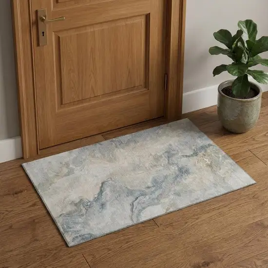 Beige Gray And Ivory Abstract Washable Area Rug With UV Protection Photo 1